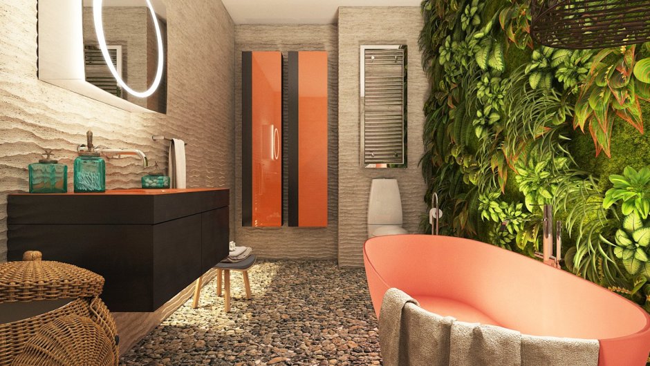 Маленькая ванная комната в тропическом стиле дизайн