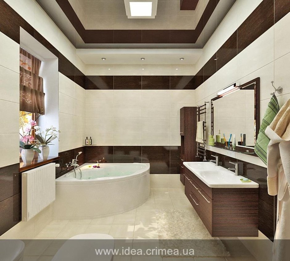 Ванная комната в коричнево-бежевых тонах