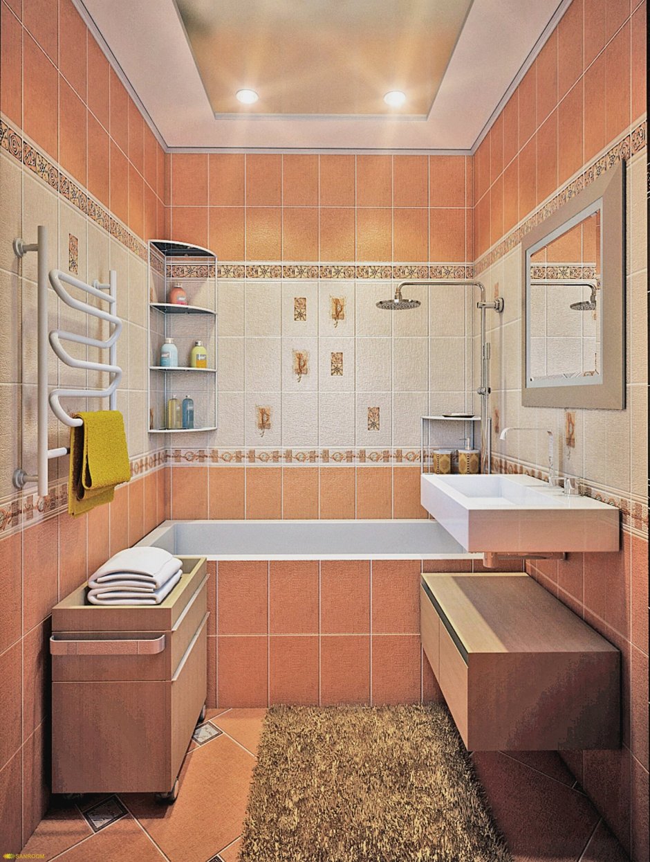 Персиковая плитка для ванной