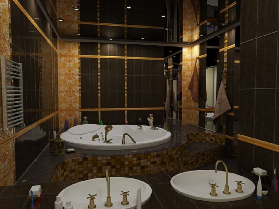 Ванная комната коричневая с золотом