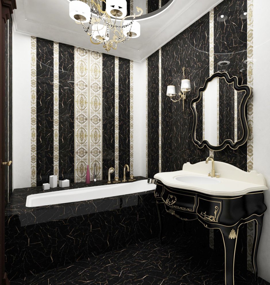 Ванные комнаты в черно золотом цвете