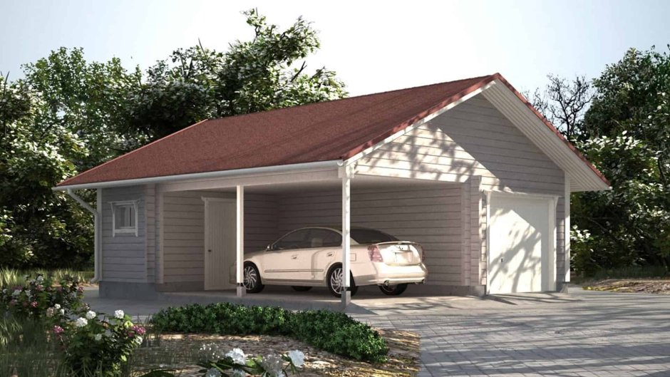 Проект гаража с навесом