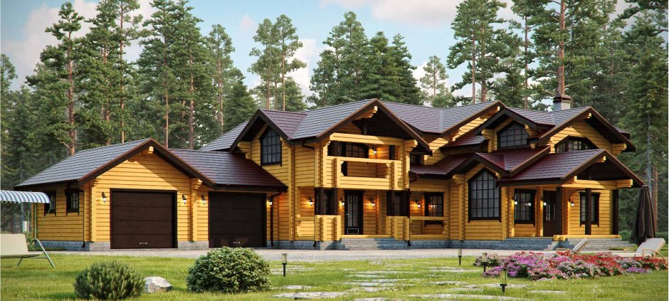 Красивый деревянный дом с гаражом