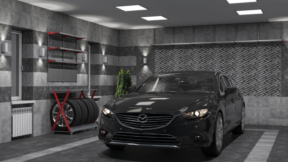 Черный интерьер гаража