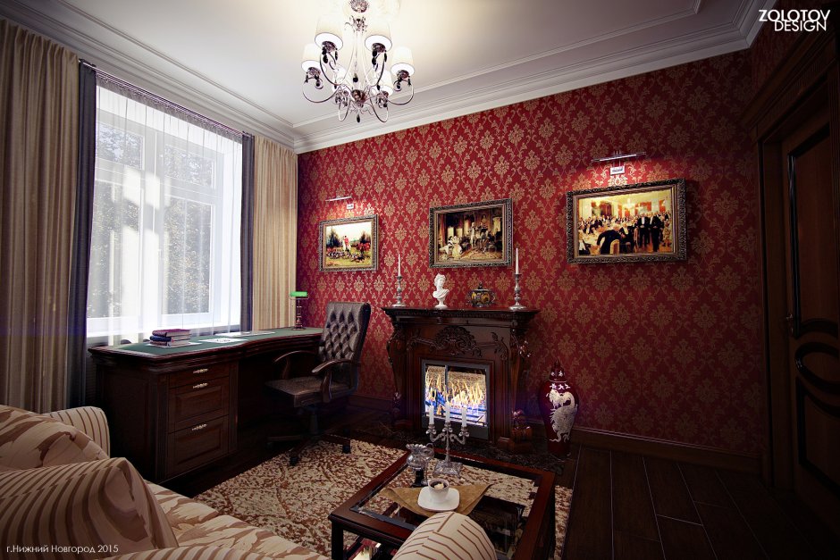 Интерьер кабинета гостиная в квартире в английском стиле