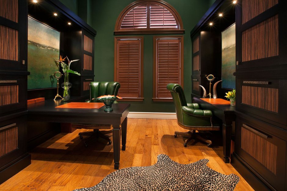 Интерьер кабинета в зеленом стиле
