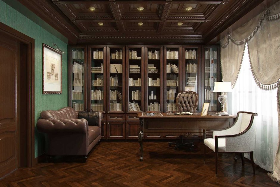 Кабинет с библиотекой в классическом стиле