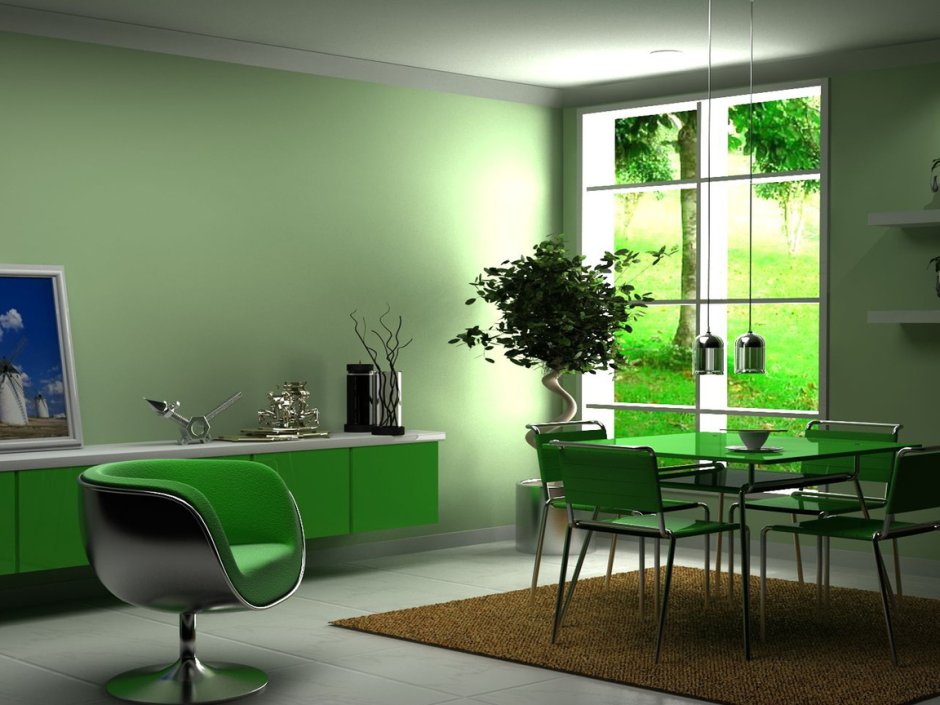 Зеленый цвет в интерьере кабинета (96 фото)