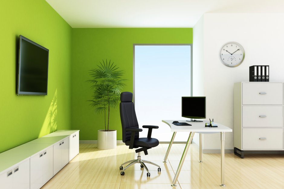 Фисташковый цвет стен в офисе
