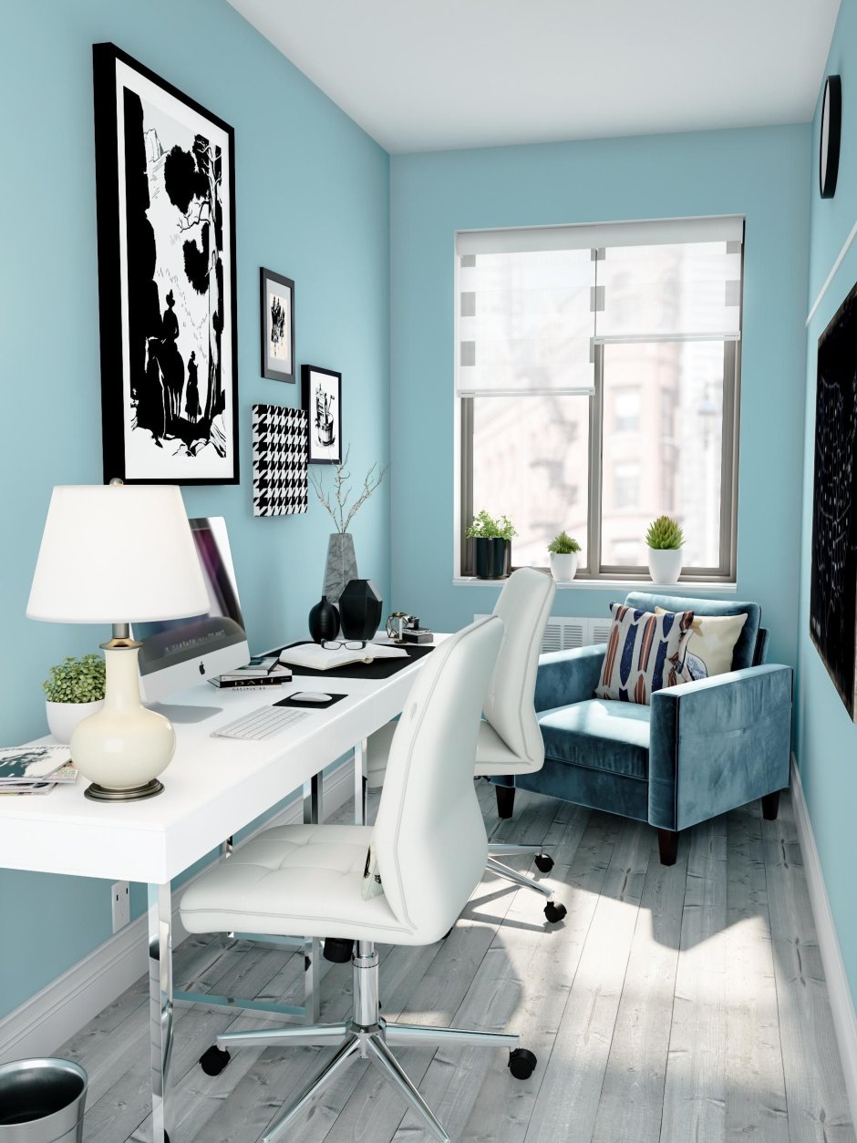 Офис с голубыми стенами