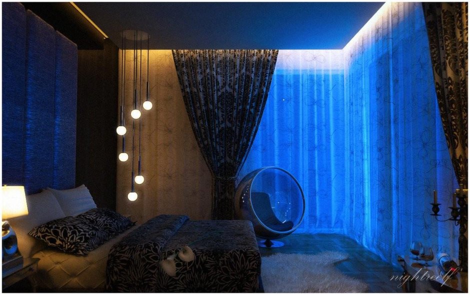 Подсветка штор в спальне
