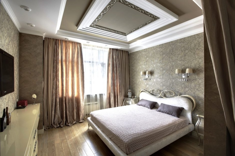 Потолки из гипсокартона классика спальня