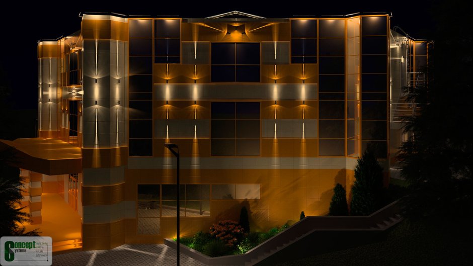 Архитектурная подсветка стеклянного фасада
