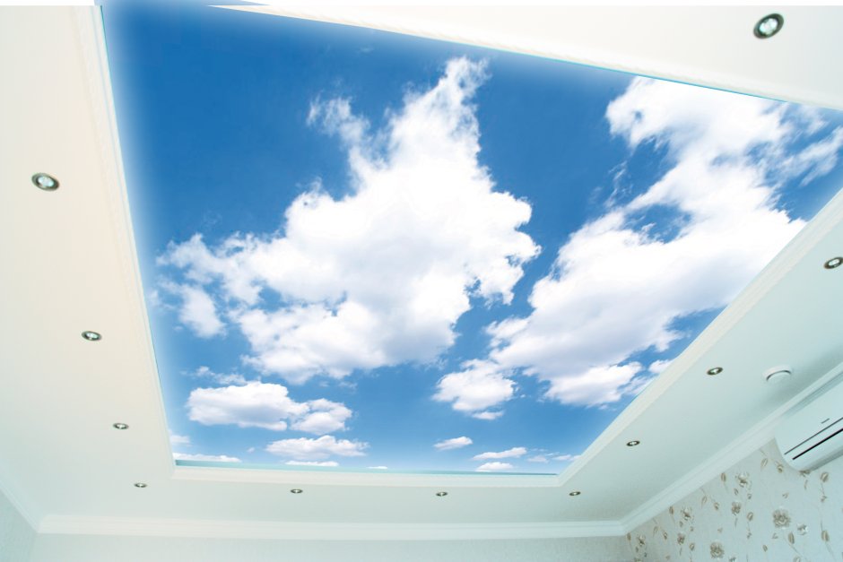 Натяжной потолок двухуровневый облака