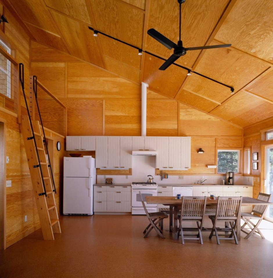 Кухня с деревянной отделкой