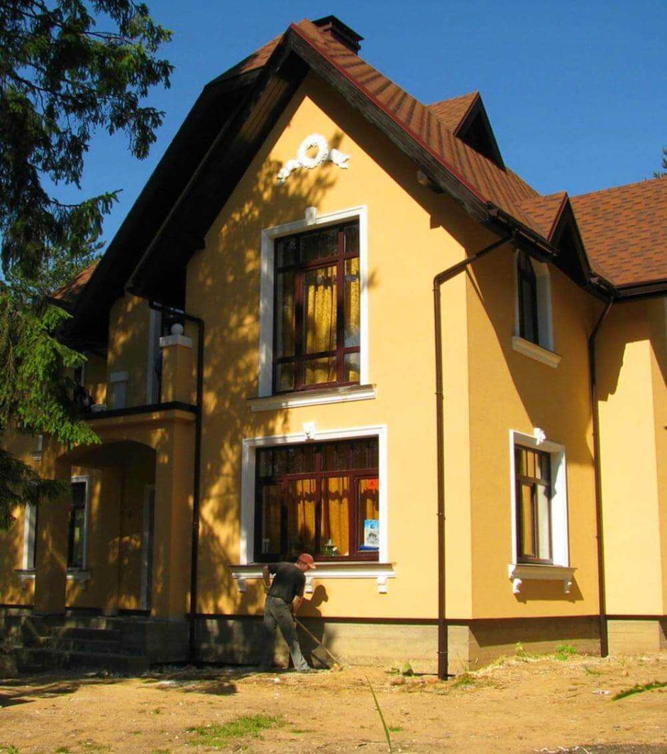 Фасад штукатурка и камень