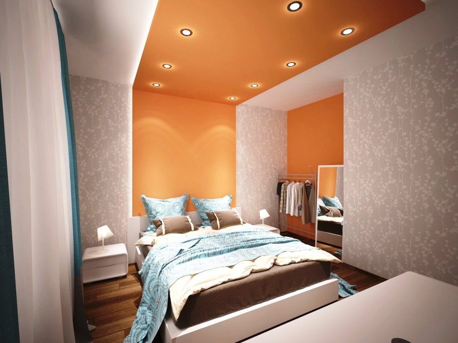 Цветной натяжной потолок в спальне