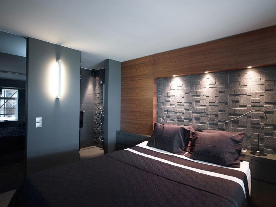 Спальня в стиле лофт с подсветкой