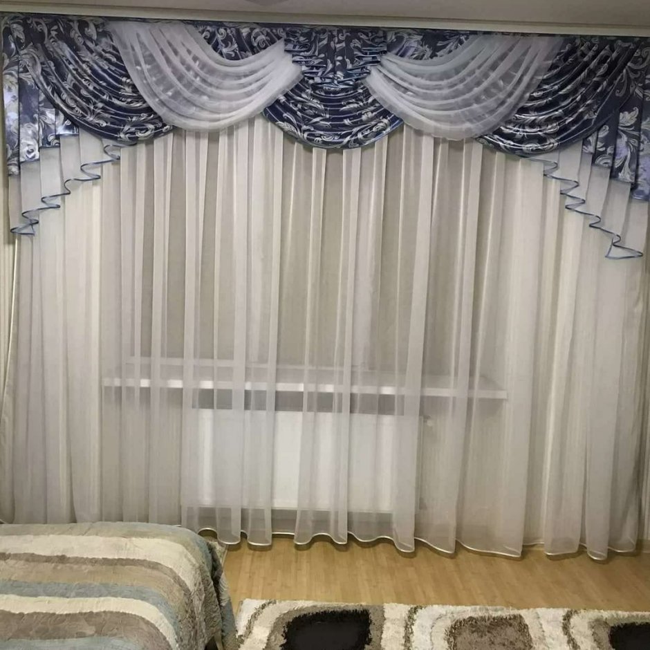 Тюль с ламбрекеном для спальни без штор