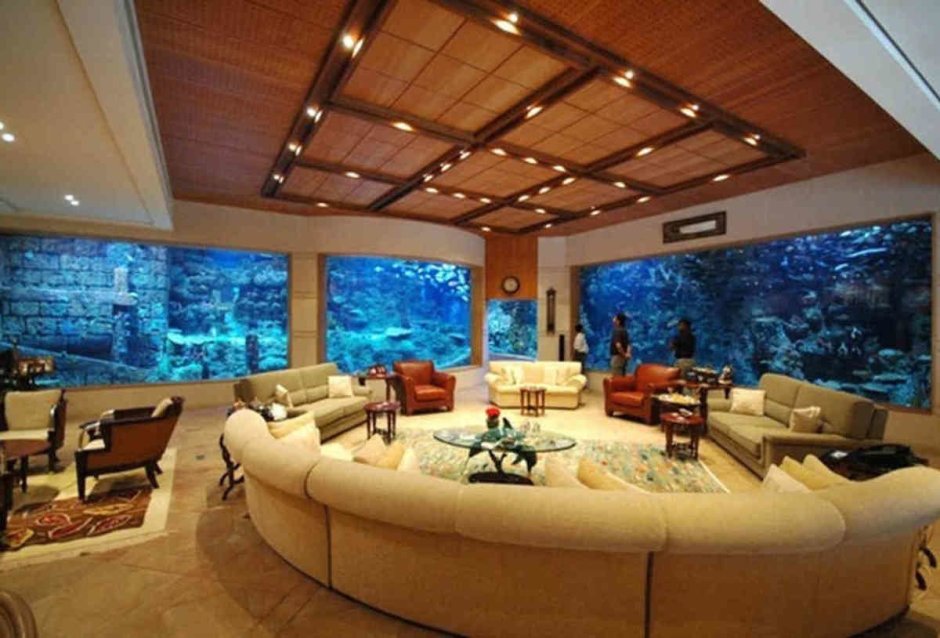 Красивые гостиные с аквариумом