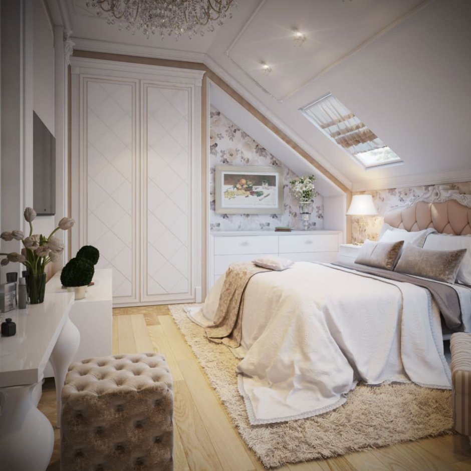 Красивая спальня на мансарде