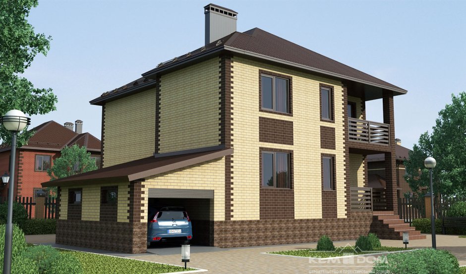 Двухэтажный дом из желтого кирпича