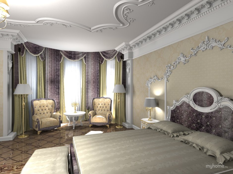 Потолок из гипсокартона для спальни в классическом стиле