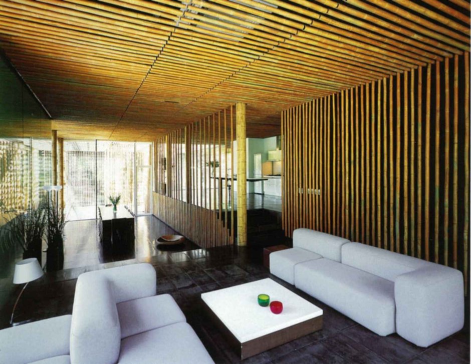 Бамбуковый потолок в интерьере