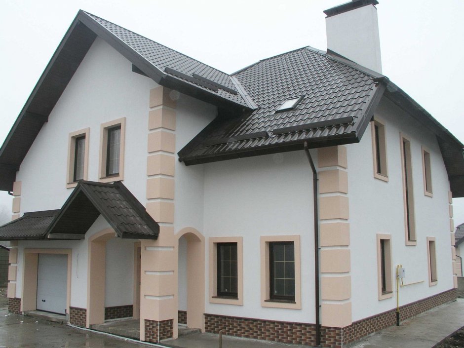 Фасад штукатурка и камень