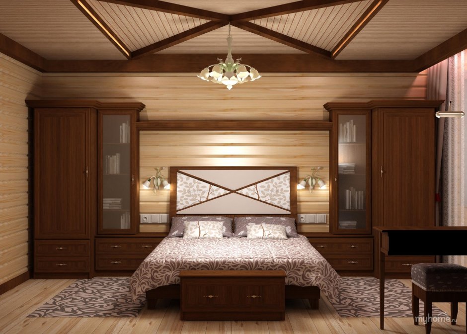 Спальня в деревянной Вагонке