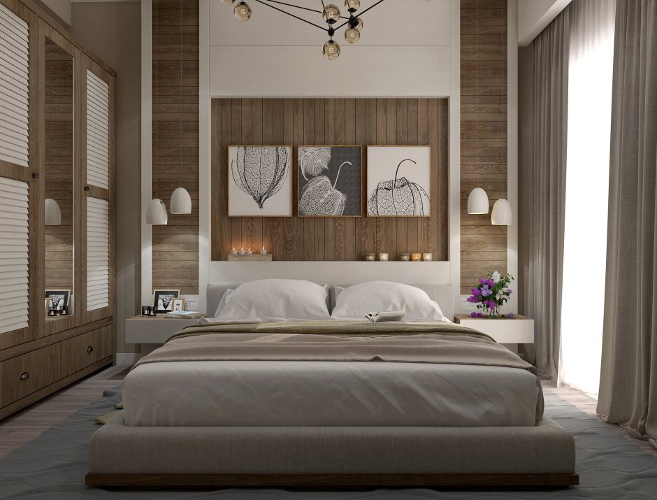 Деревянные панели над изголовьем кровати