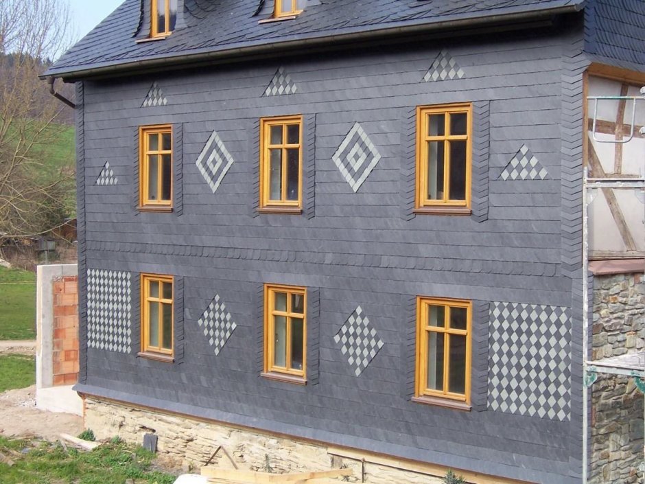 Фасад дома из плоского шифера (95 фото)