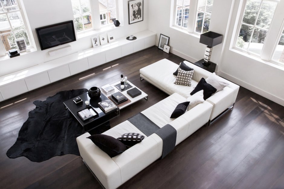 Черно белая гостиная диван
