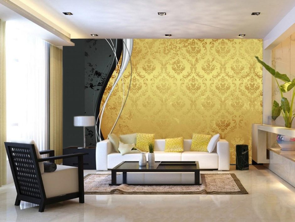Золотой цвет в интерьере гостиной