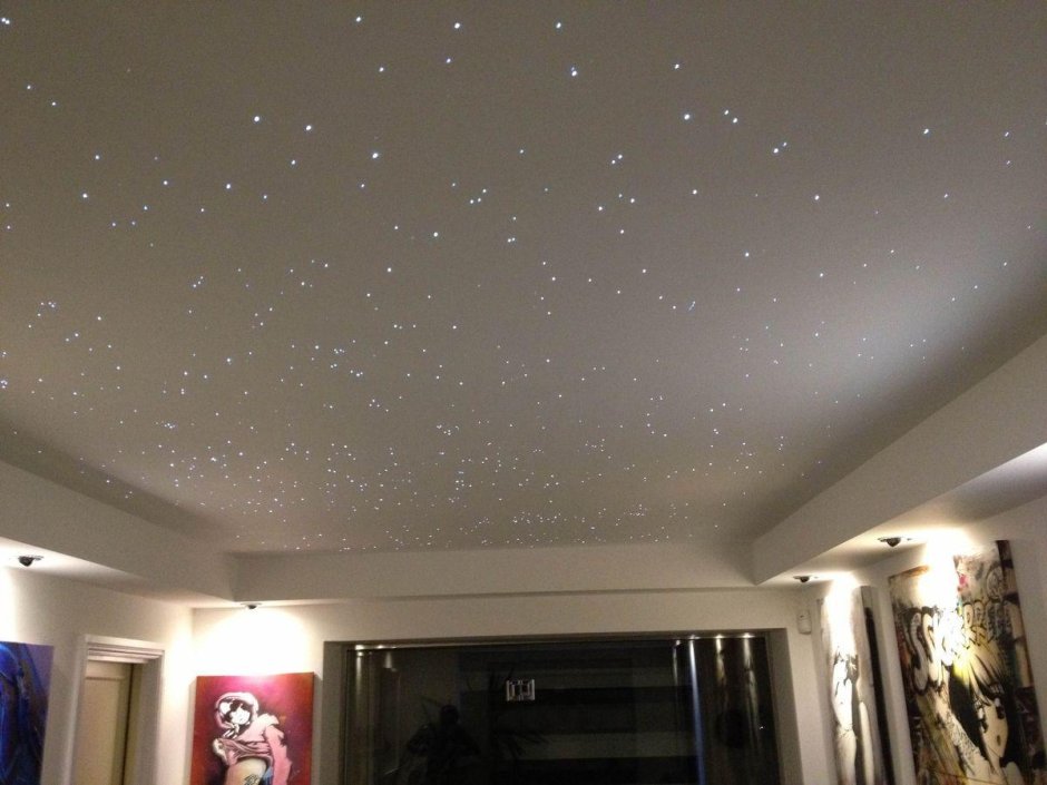 Натяжной потолок звездное небо белый