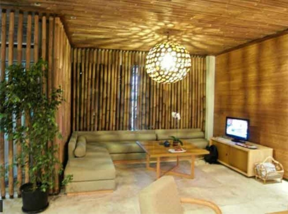 Потолок из бамбукового полотна на даче