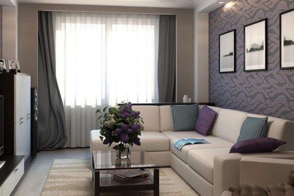 Гостиная с лиловым диваном