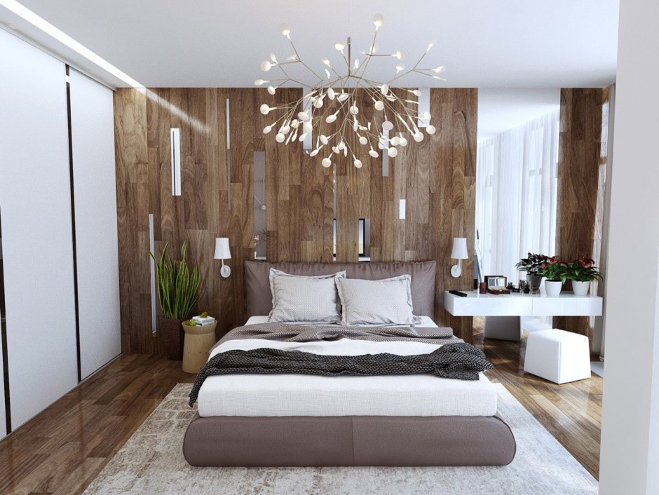 Спальня в современном стиле с деревом