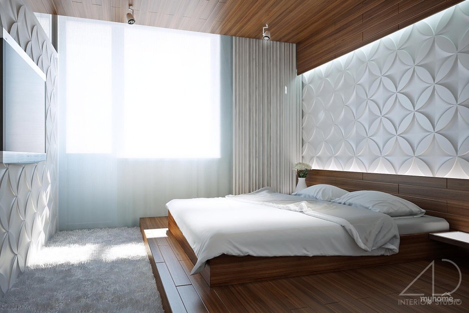 Спальня в стиле Минимализм с 3д панелями