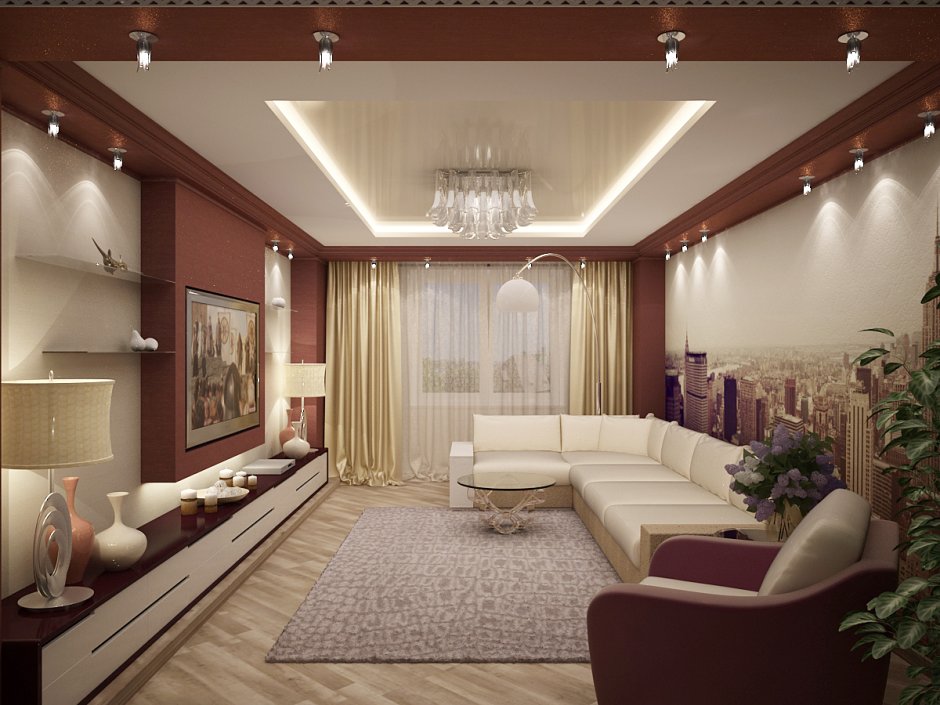 Дизайн зала в трехкомнатной квартире