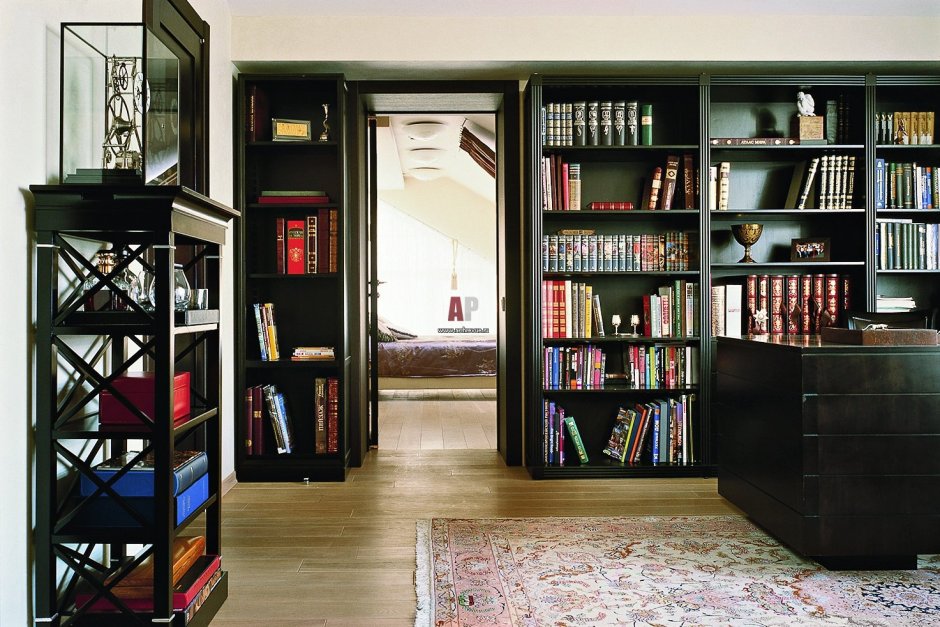 Современный книжный шкаф в интерьере