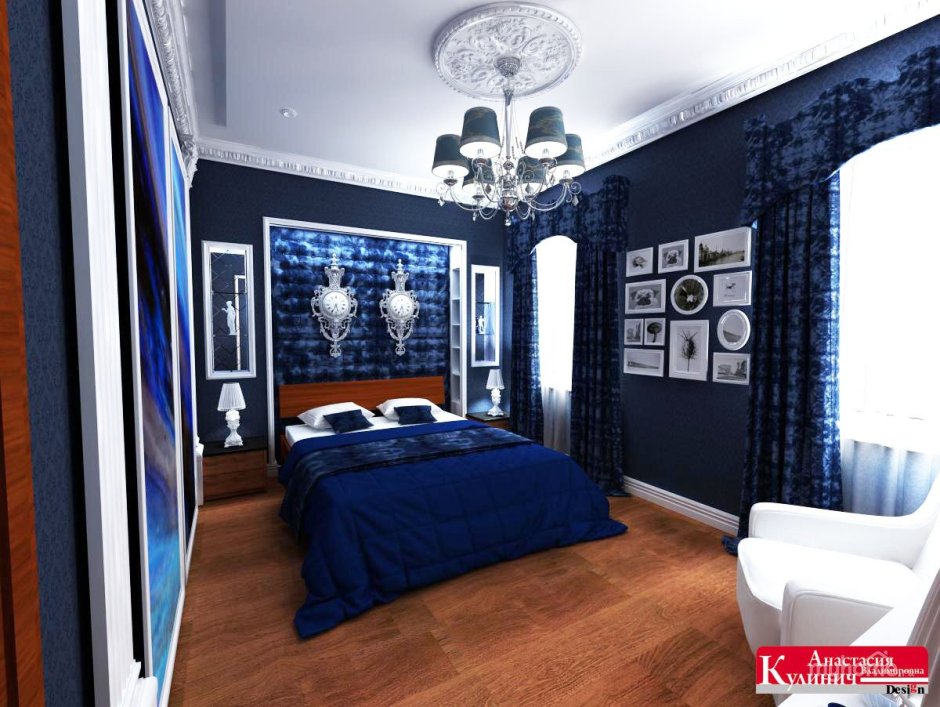 Спальня в черно синих тонах