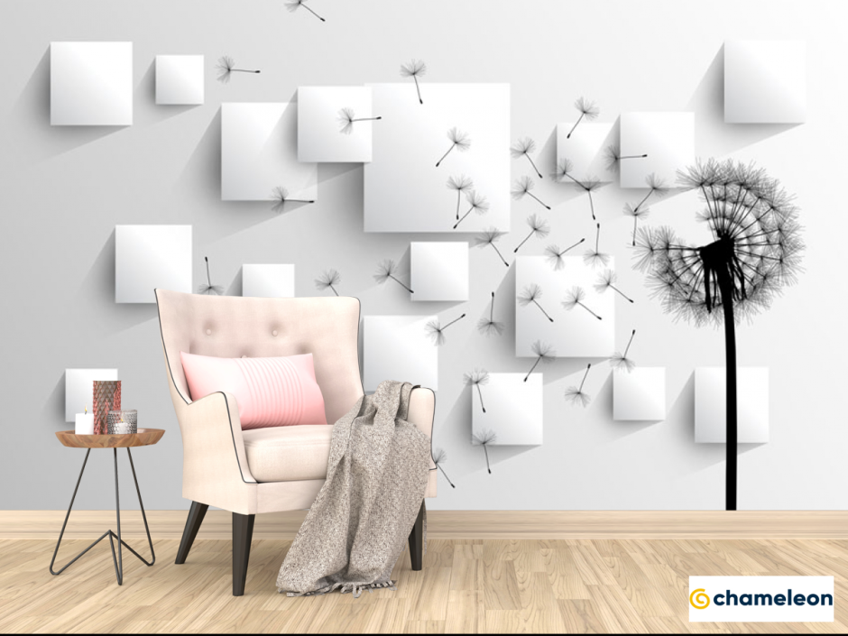 3d фотообои "одуванчики на светлой фактуре" 300х270 (ШХВ)