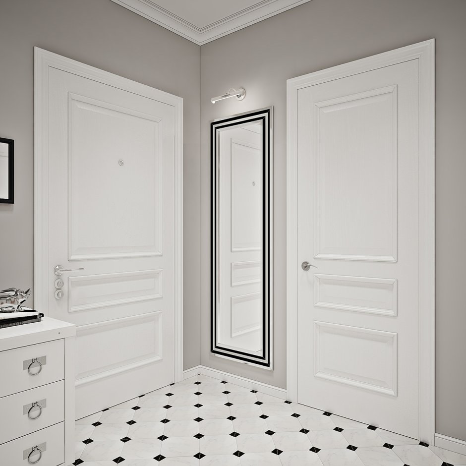 Белые глянцевые двери в интерьере квартиры