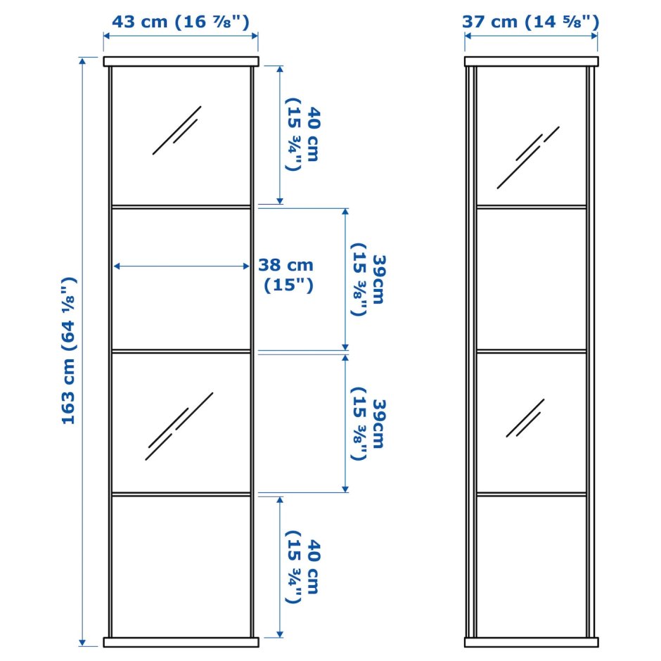 ДЕТОЛЬФ шкаф-витрина, белый, 43x163 см