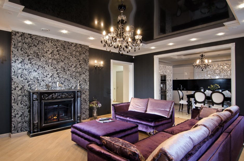 Контрастные обои в гостиной