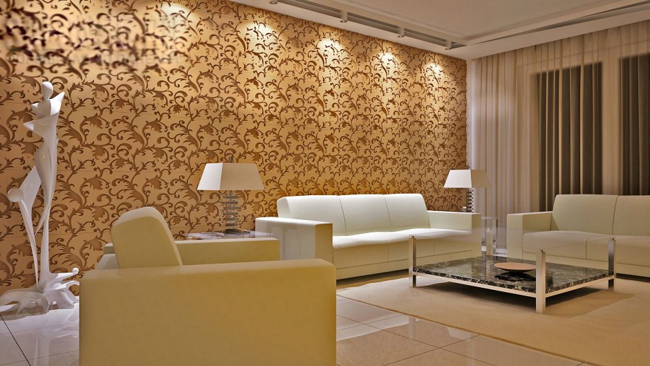 Комбинация обоев в интерьере гостиной