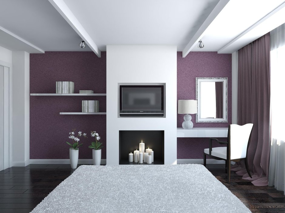 Бело синий интерьер гостиной