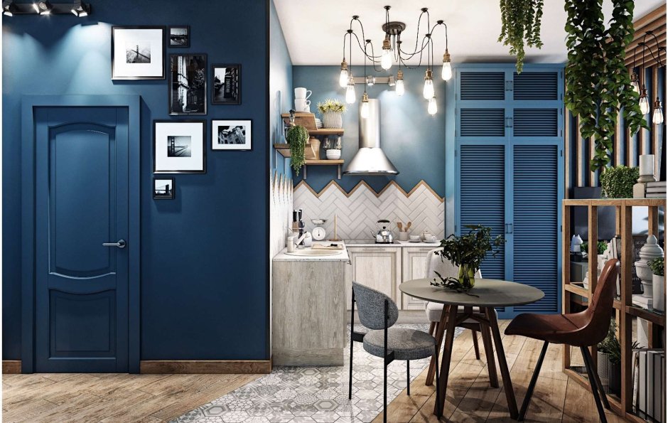Синие стены интерьер квартиры студии