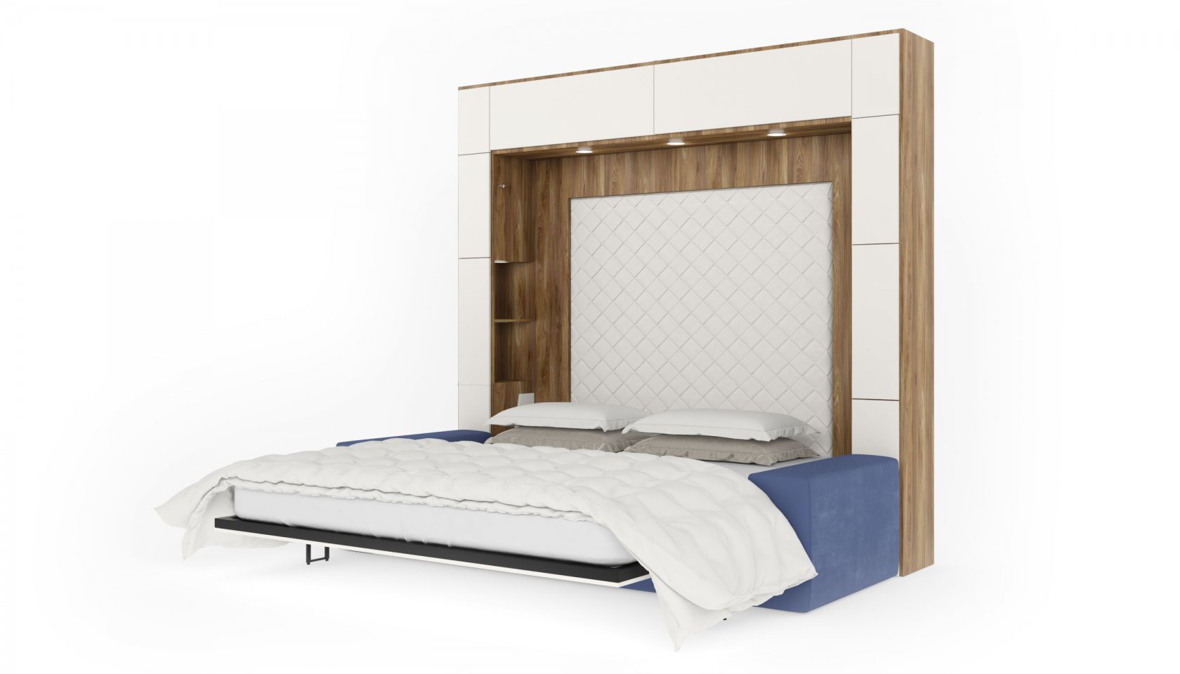 кровать в стене с подъемным механизмом и диваном